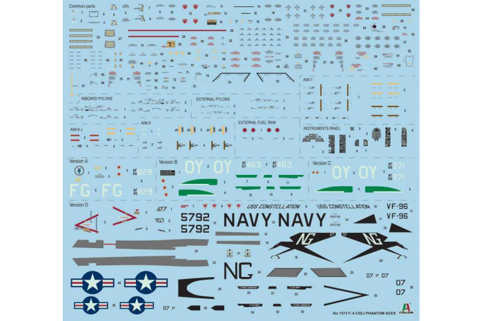 Model Kit letadlo 1373 - F-4 C/D/J PHANTOM II ACES USAF-US Navy Vietnam ACES (1:72)