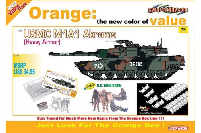 Model Kit tank 9125 - USMC M1A1 ABRAMS (HEAVY ARMOR) + U.S. TANK CREW (1:35)