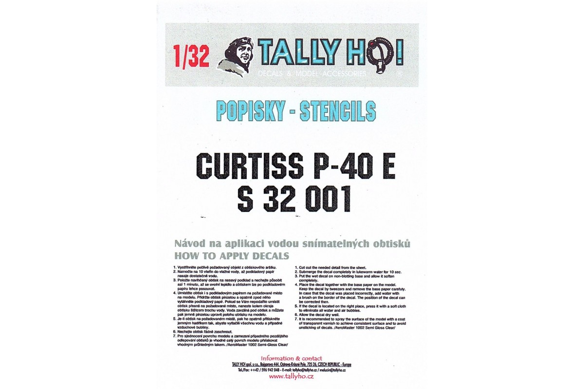 Tally Ho Stencils P 40 E M N 1 32 S301 Mj Modelkits Com
