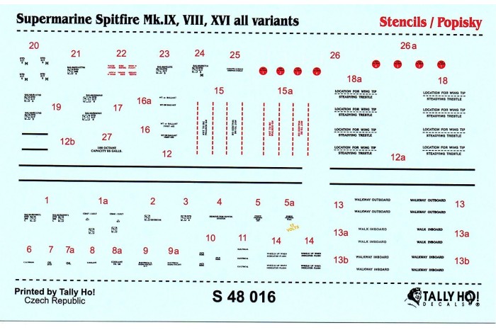 Stencils - Spitfire Mk.IX, VII, XIV (1:48) - S48016