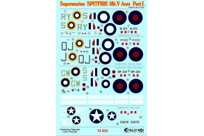 Decals - Spitfire Mk.V - ACES, part 1 - 72023