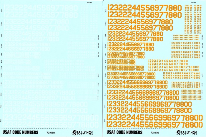 Decals - USAF Code numbers - 72010