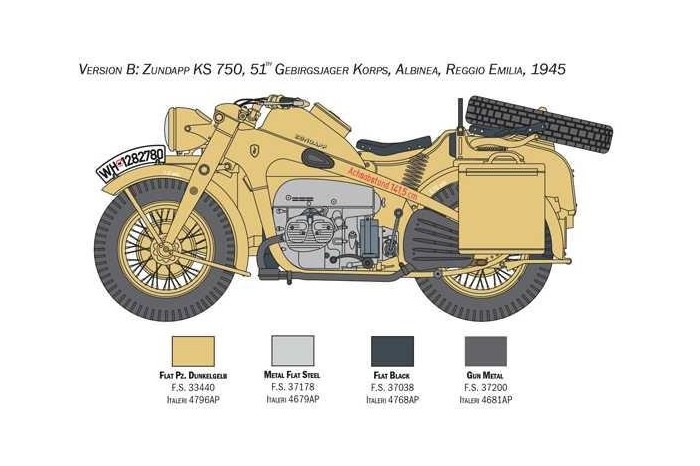 Model Kit military 7406 - Zundapp KS 750 with sidecar (1:9)