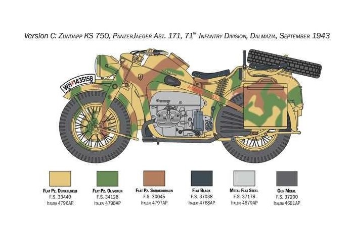 Model Kit military 7406 - Zundapp KS 750 with sidecar (1:9)