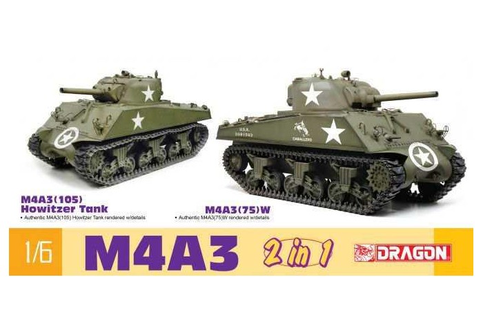 Model Kit tank 75055 - M4A3 105mm Howitzer Tank / M4A3(75)W (2 in 1) (1:6)
