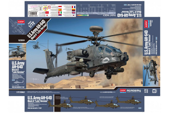 Model Kit vrtulník 12551 - U.S.Army AH-64D Block II "Late Version" (1:72)