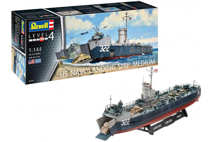 Plastic ModelKit loď 05169 - US Navy Landing Ship Medium (Bofors 40 mm gun) (1:144)
