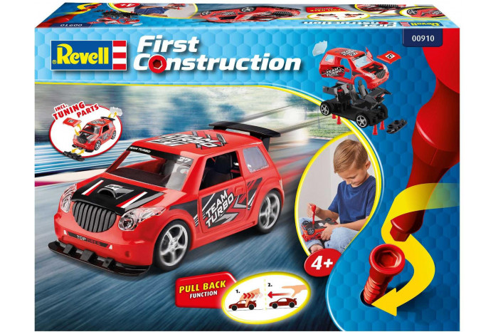 First Construction auto 00910 - Pull Back Rallye Car (červené) (1:20)