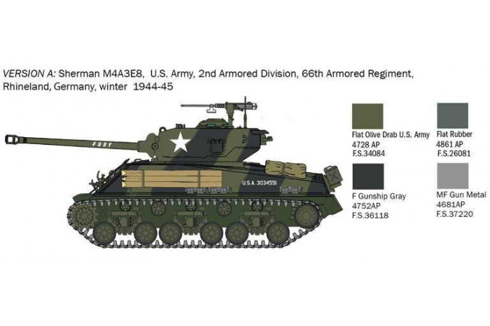 Model Kit tank 25772 - M4A3E8 Sherman "Fury" (1:56)
