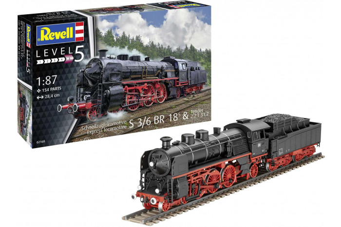 Plastic ModelKit lokomotiva 02168 - Express locomotive S3/6 BR18(5) with Tender 2‘2’T (1:87)