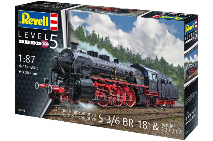 Plastic ModelKit lokomotiva 02168 - Express locomotive S3/6 BR18(5) with Tender 2‘2’T (1:87)