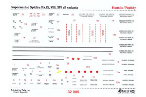 Stencils - Supermarine Spitfire Mk. IX, VIII, XVI (1:32) - S32005