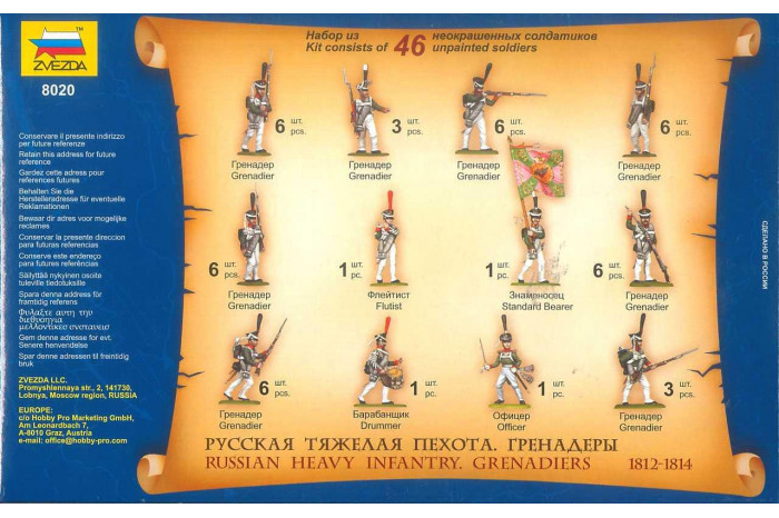 Wargames (AoB) figurky 8020 - Russian Heavy Infantry Grenadiers 1812-1815 (1:72)
