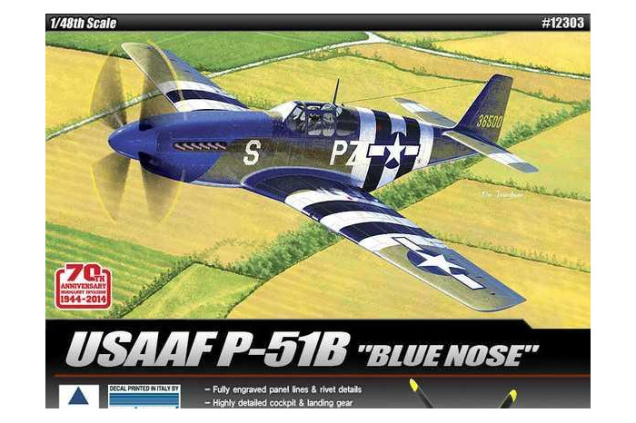 Model Kit letadlo 12303 - USAF P-51 B "70th NORMANDY INVASION (1:48)
