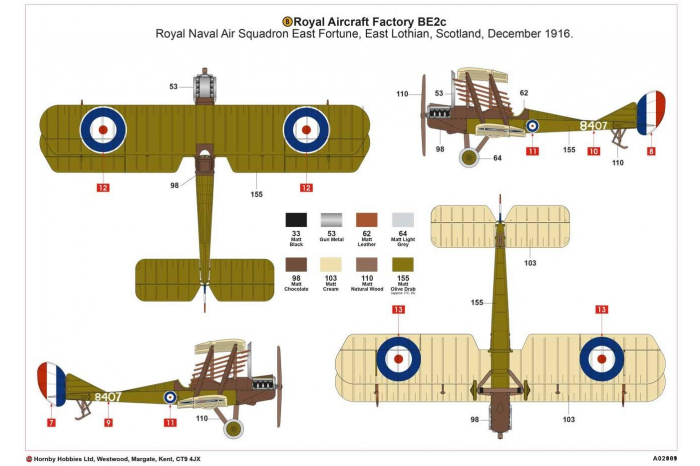 Clasic Kit letadlo A02101 - Royal Aircraft Facility BE2C (1:72)