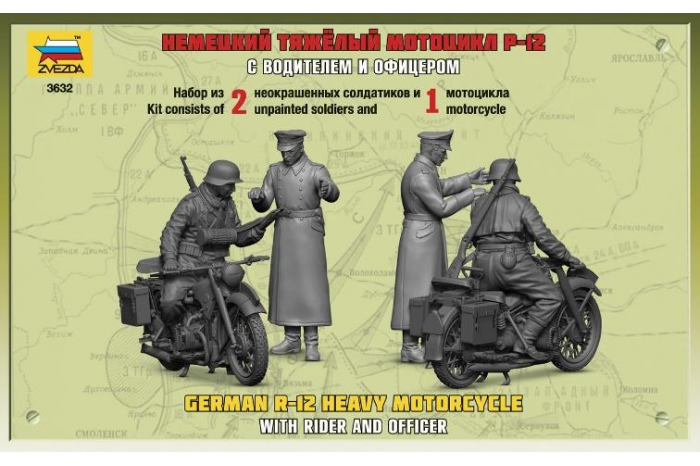 Model Kit figurky 3632 - German R-12 Heavy Motorcycle with Rider (1:35)