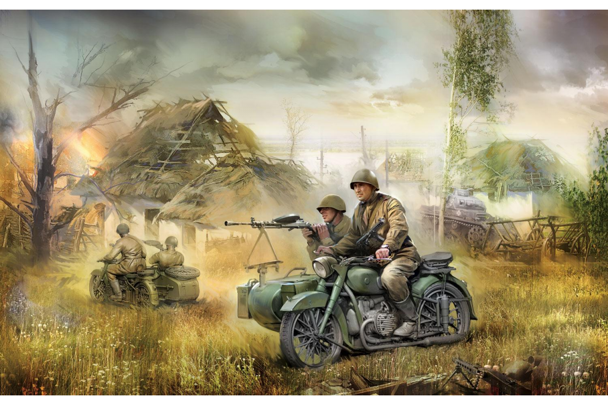 SOVIET M-72  with SIDECAR   WW2  1/35th  MODEL  MOTORCYCLE  KIT 