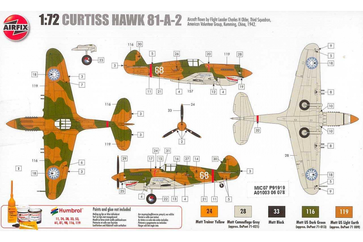 Airfix A01003 Curtis P-40B Tomahawk 1:72 Scale Series 1 Plastic Model Kit 
