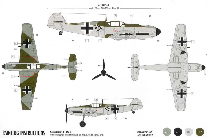 Starter Set letadlo A55106 - Messerschmitt Bf109E3 (1:72)